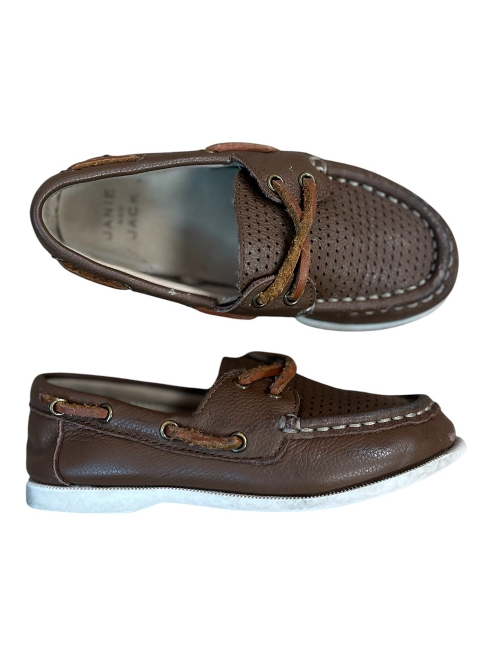 Janie & Jack Leather Boat Shoes Boys 11 Brown Slip On Preppy Nautical Summer